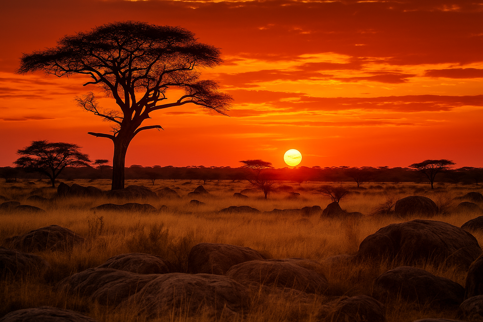 Sunset over African savannah
